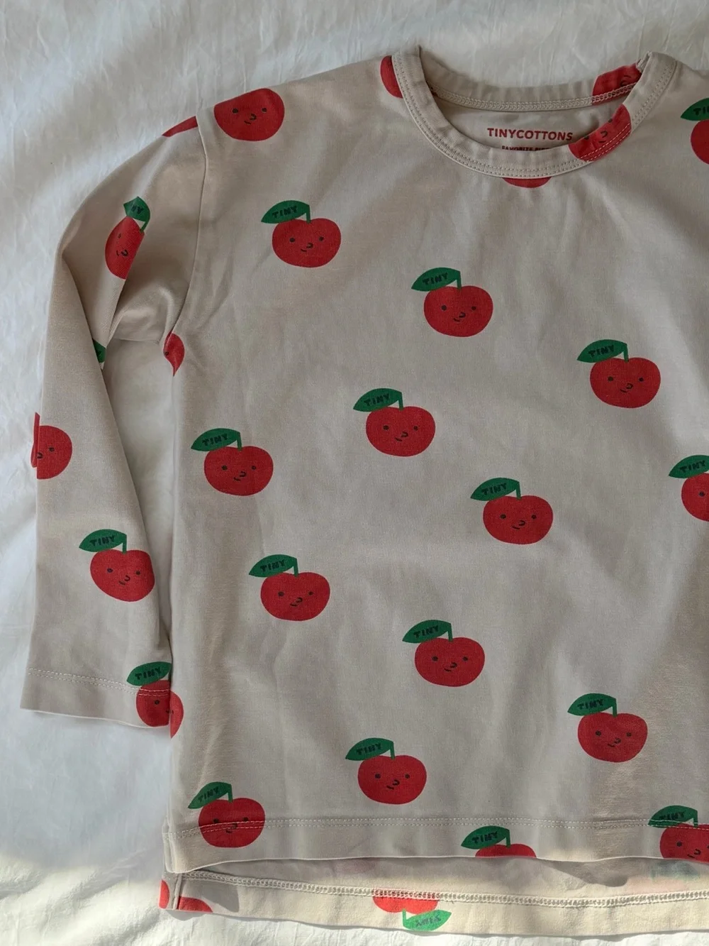 TINYCOTTONS Kids 4Y Apple Print Long Sleeve T-Shirt Cream Red